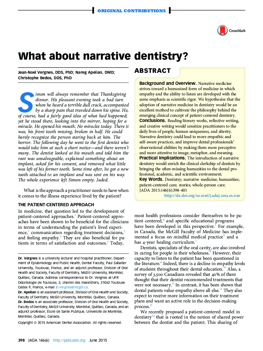 What about narrative dentistry? 