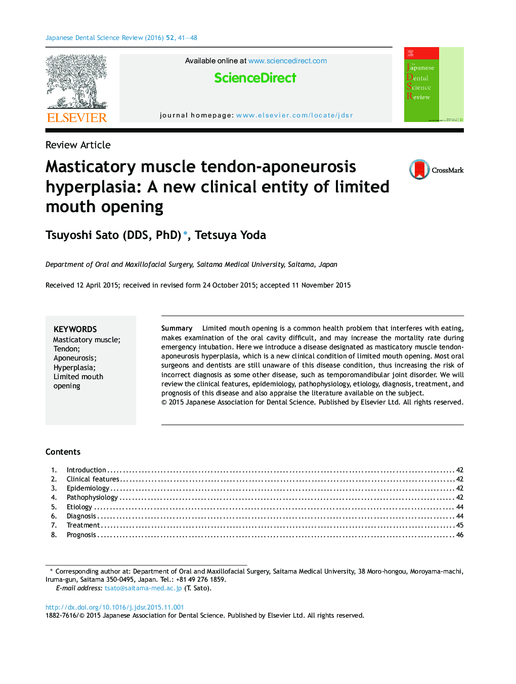 Masticatory muscle tendon-aponeurosis hyperplasia: A new clinical entity of limited mouth opening