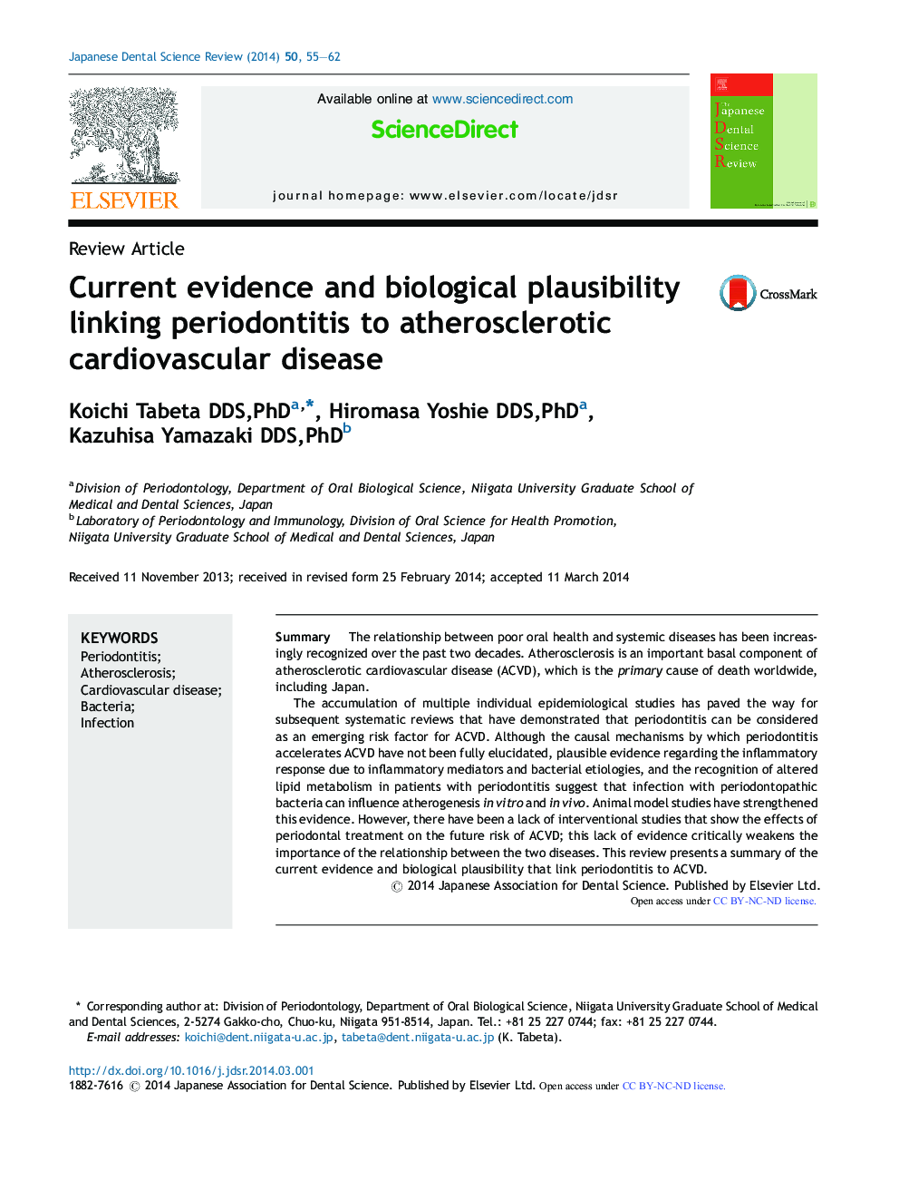 Current evidence and biological plausibility linking periodontitis to atherosclerotic cardiovascular disease