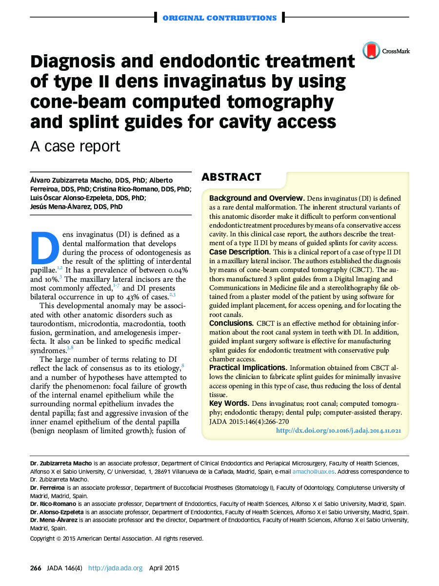 Diagnosis and endodontic treatment of type II dens invaginatus by using cone-beam computed tomography and splint guides for cavity access : A case report