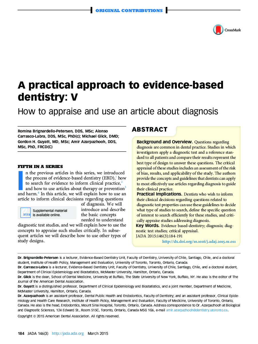 A practical approach to evidence-based dentistry: V