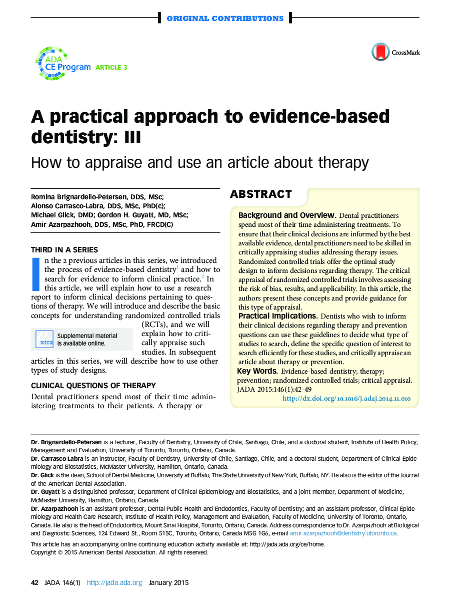 A practical approach to evidence-based dentistry: III
