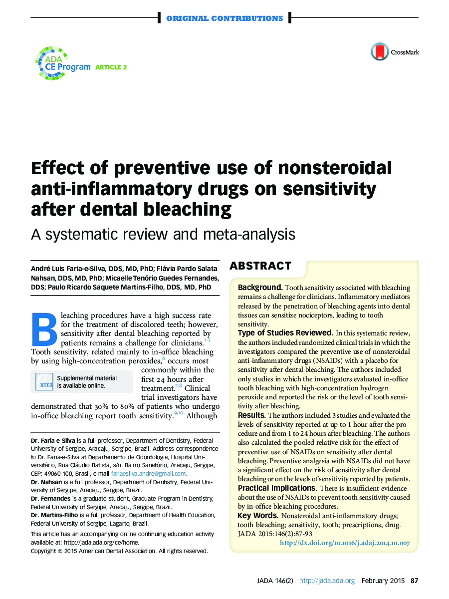 Effect of preventive use of nonsteroidal anti-inflammatory drugs on sensitivity after dental bleaching