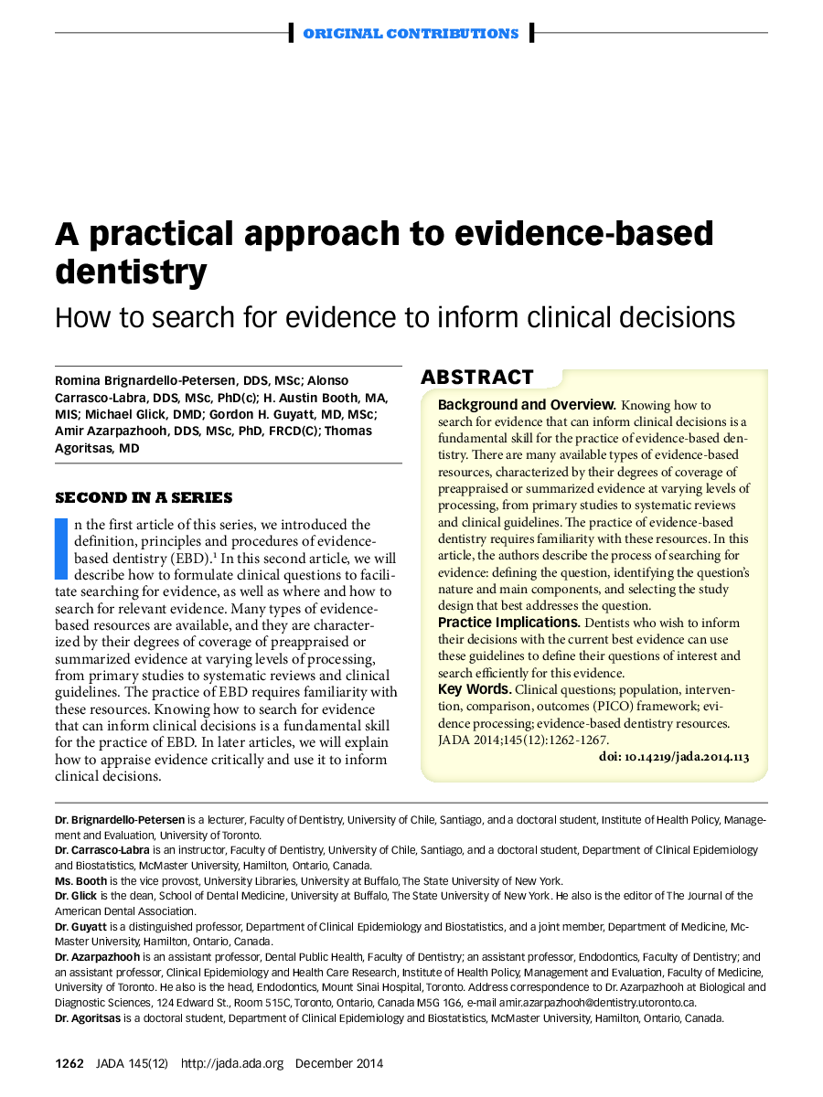 A practical approach to evidence-based dentistry : How to search for evidence to inform clinical decisions