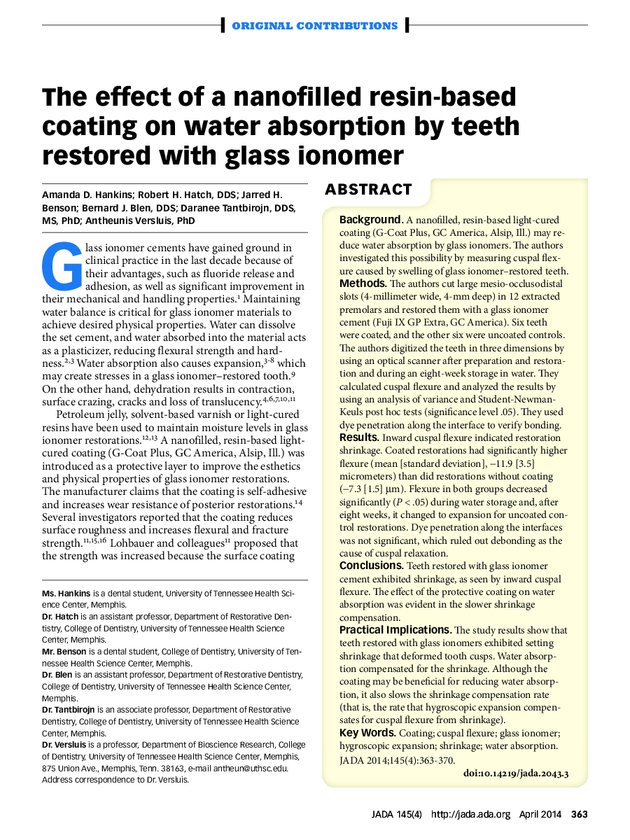 The effect of a nanofilled resin-based coating on water absorption by teeth restored with glass ionomer