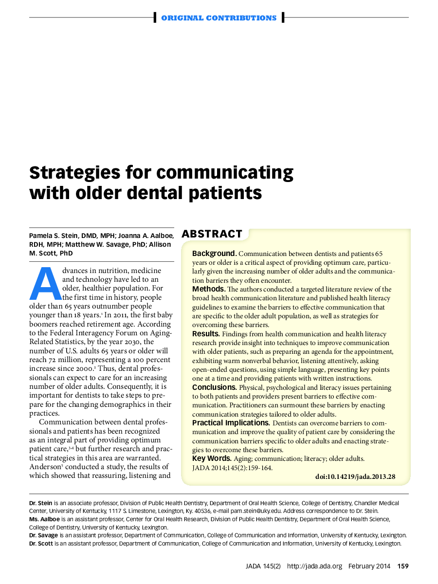 Strategies for communicating with older dental patients 