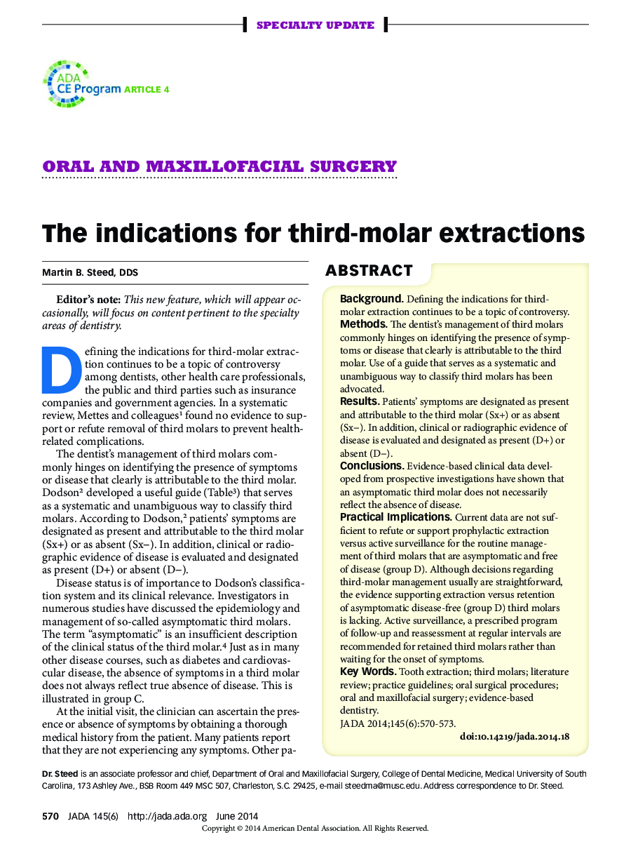  The indications for third-molar extractions 