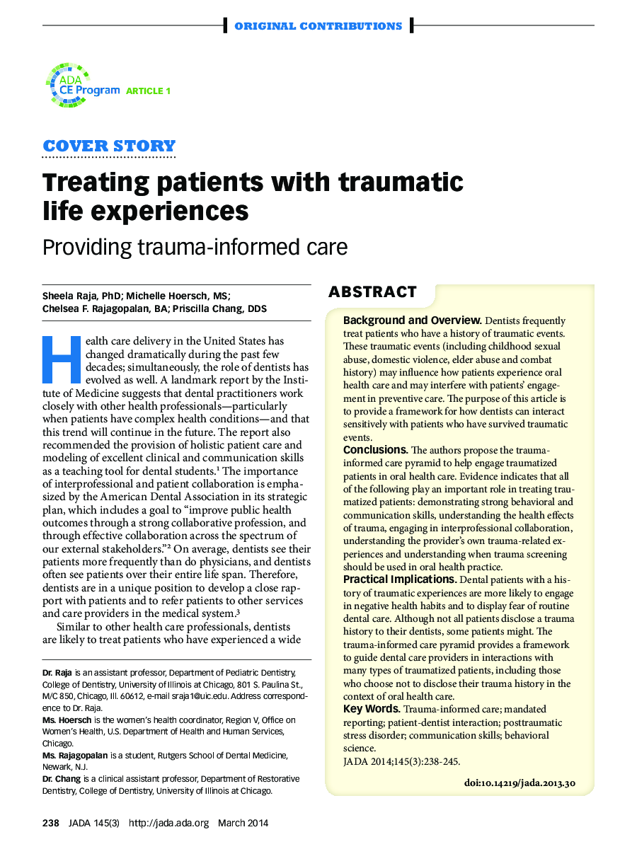 Treating patients with traumatic life experiences : Providing trauma-informed care