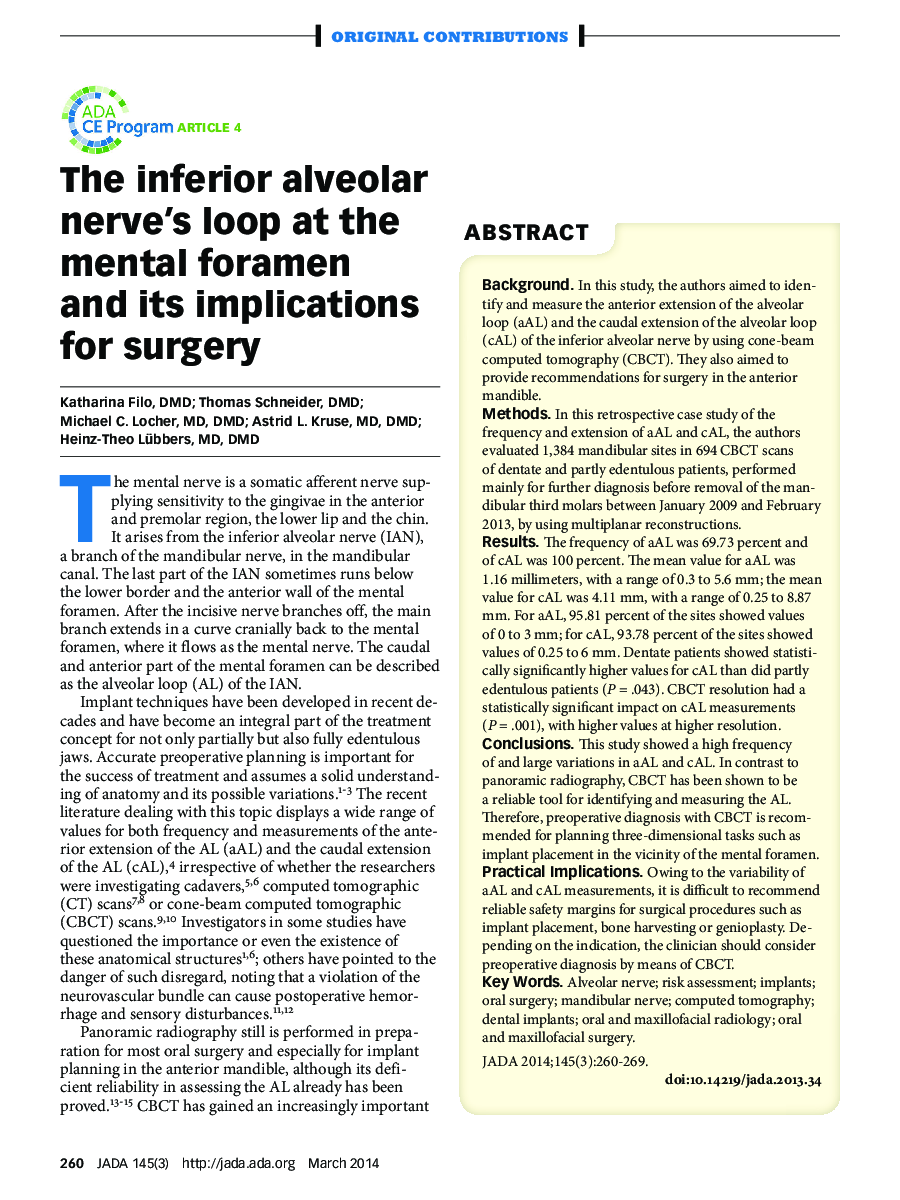 The inferior alveolar nerve's loop at the mental foramen and its implications for surgery 