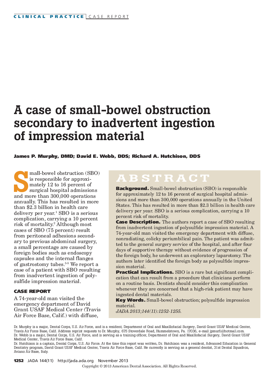 A case of small-bowel obstruction secondary to inadvertent ingestion of impression material 