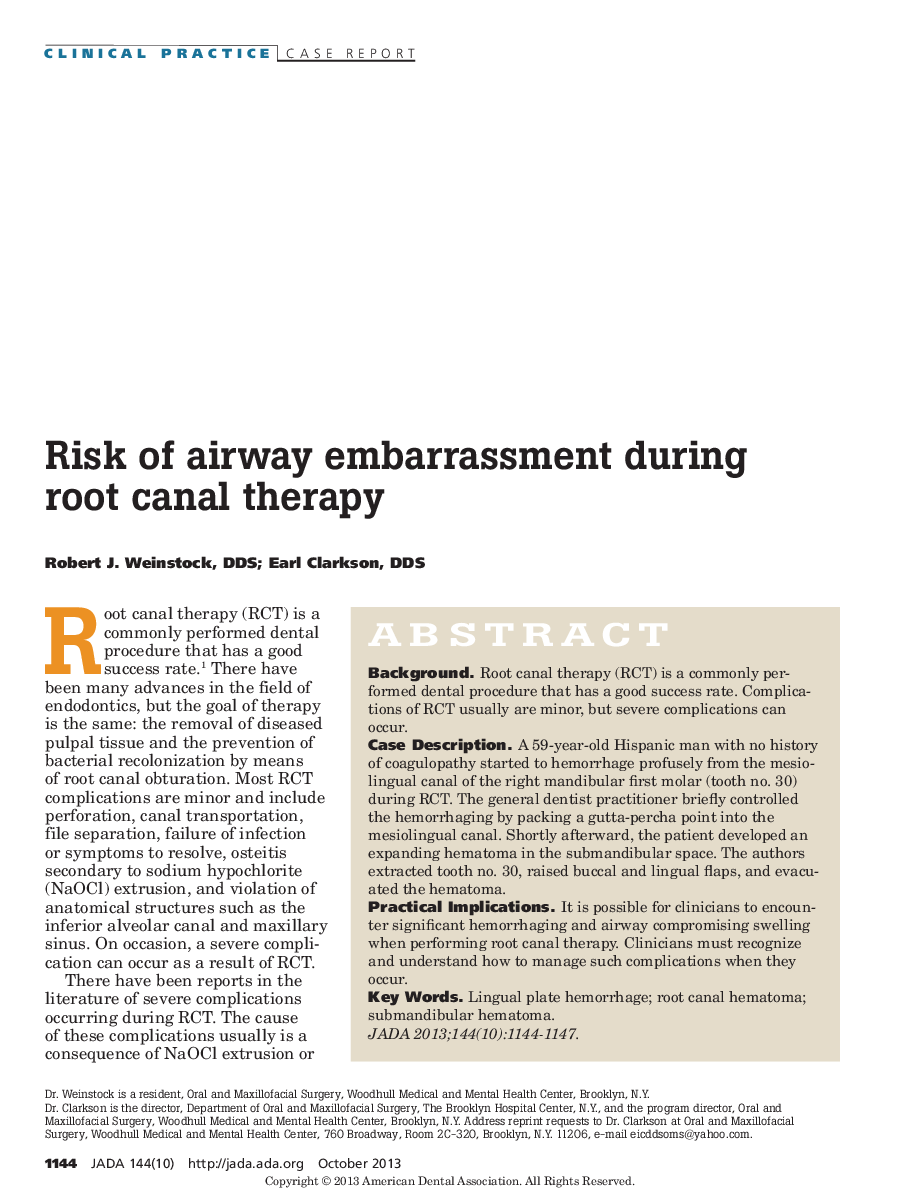 Risk of airway embarrassment during root canal therapy