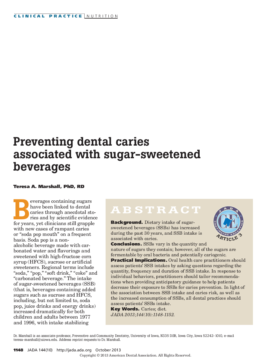 Preventing dental caries associated with sugar-sweetened beverages 