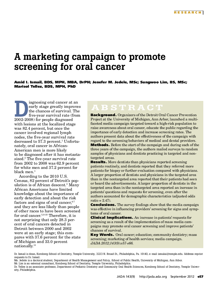 A marketing campaign to promote screening for oral cancer 