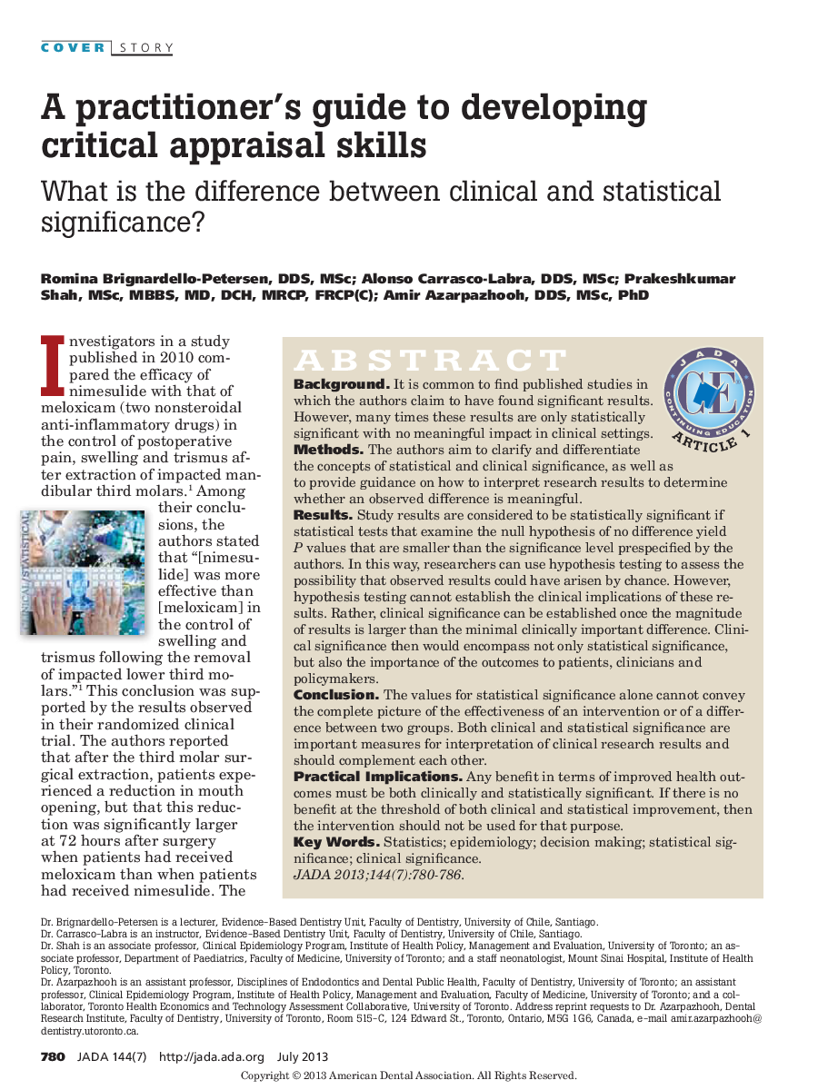 A practitioner's guide to developing critical appraisal skills : What is the difference between clinical and statistical significance?