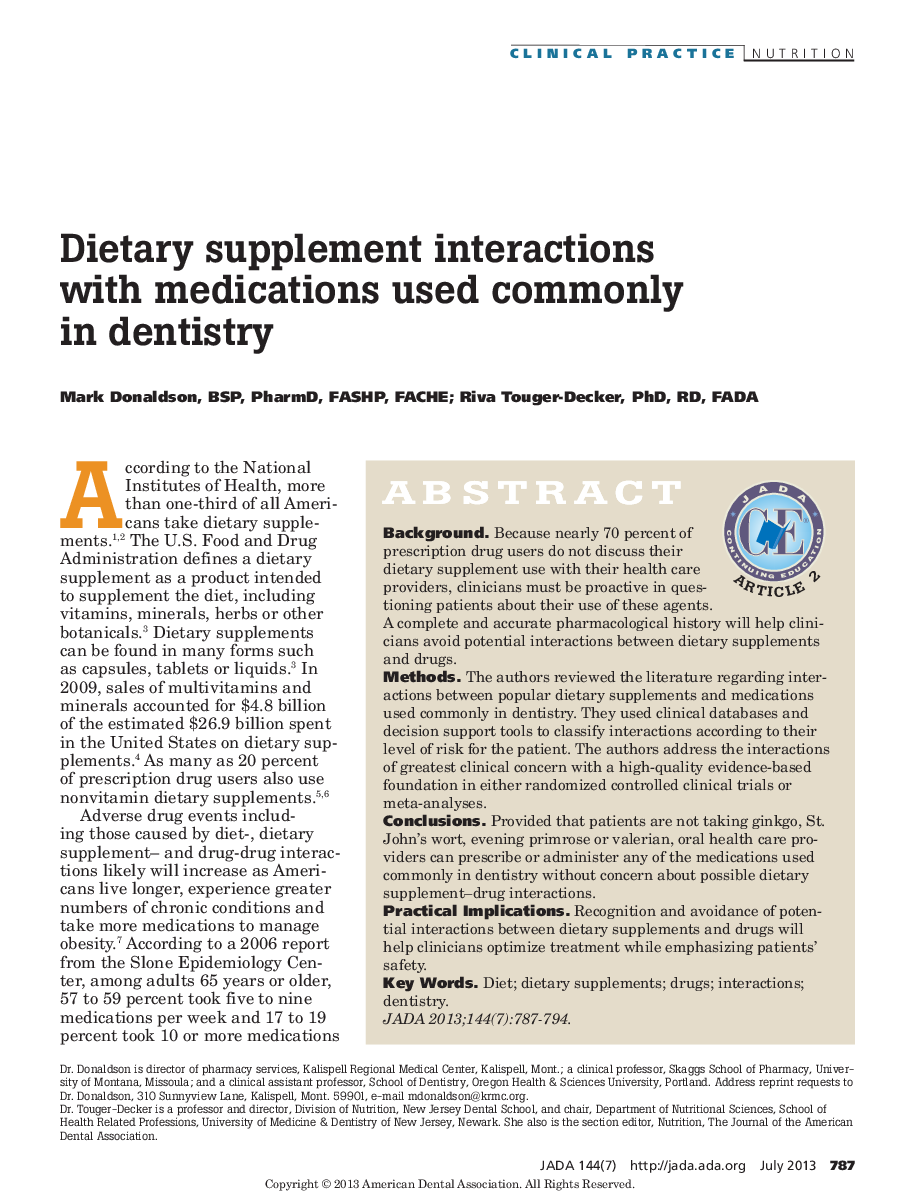 Dietary supplement interactions with medications used commonly in dentistry 