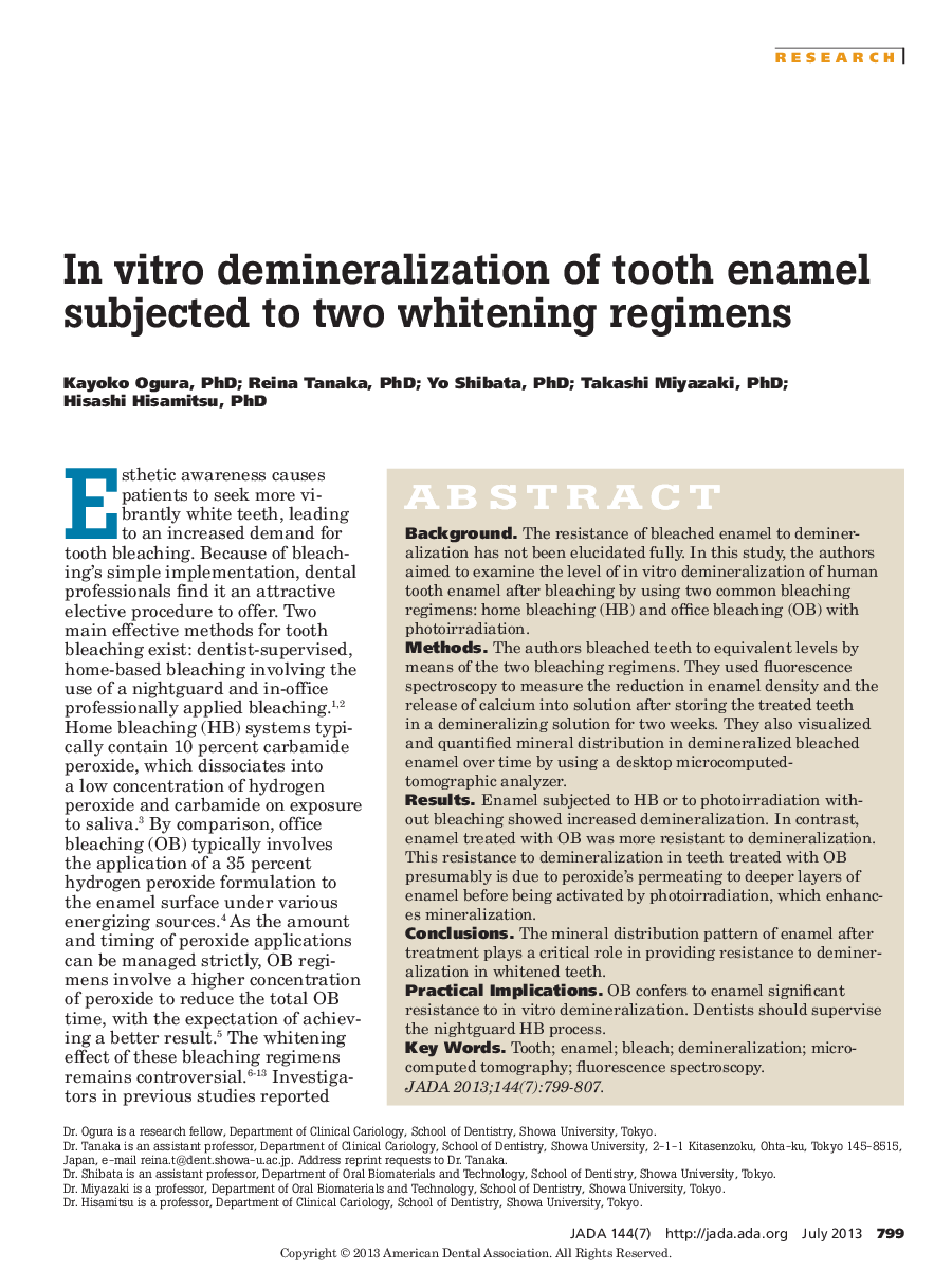 In vitro demineralization of tooth enamel subjected to two whitening regimens 