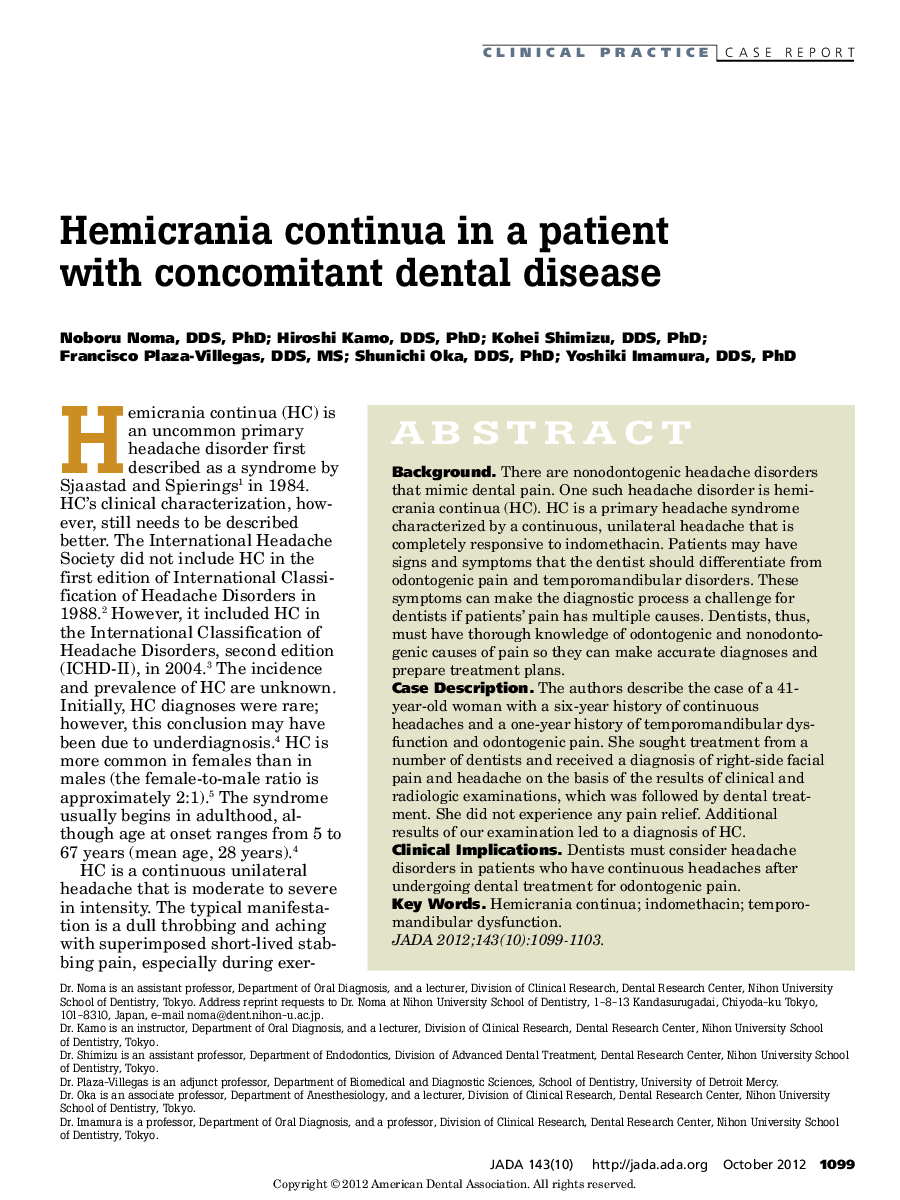 Hemicrania continua in a patient with concomitant dental disease 