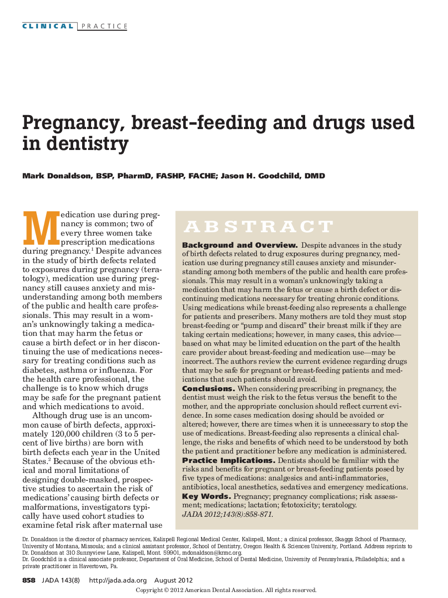 Pregnancy, breast-feeding and drugs used in dentistry 