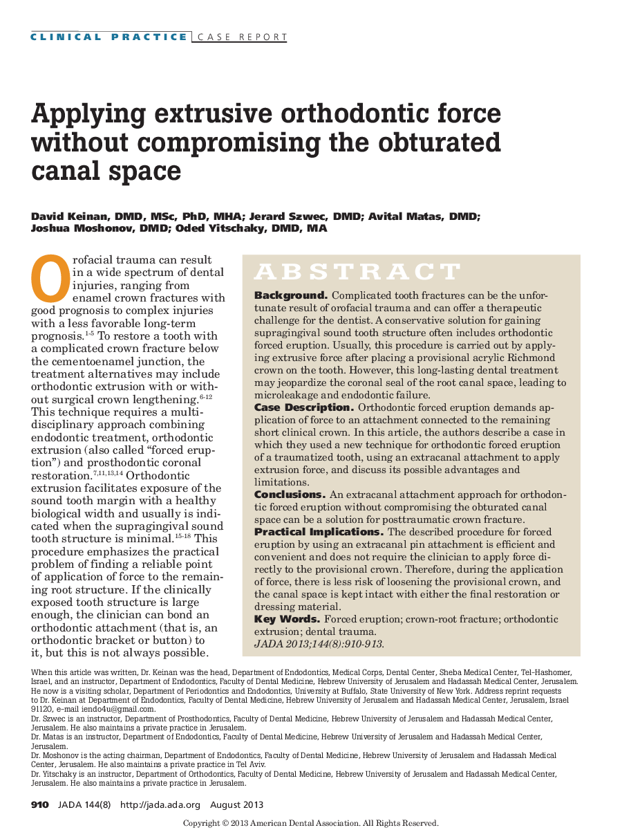 Applying extrusive orthodontic force without compromising the obturated canal space