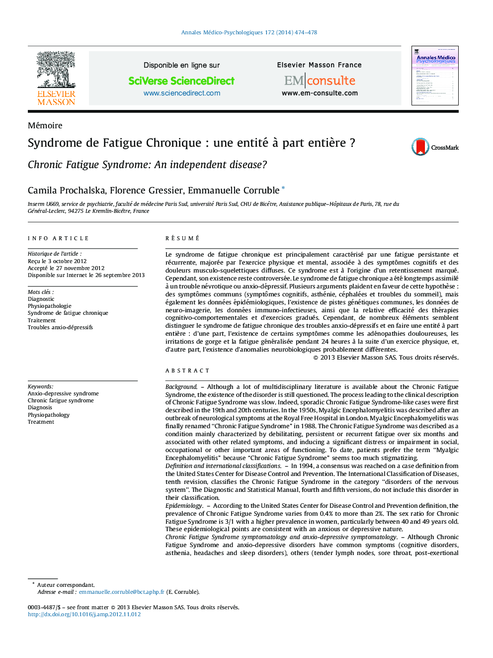 Syndrome de Fatigue Chronique : une entité à part entière ?