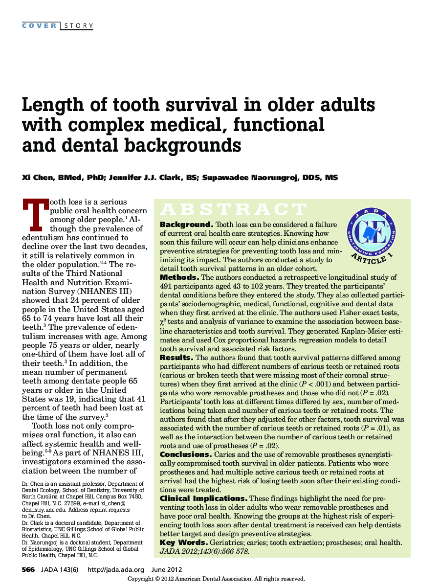 Length of tooth survival in older adults with complex medical, functional and dental backgrounds