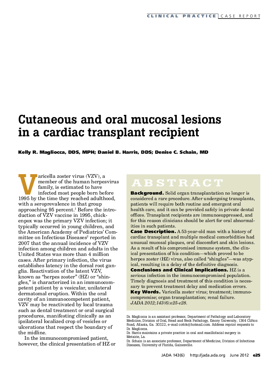 Cutaneous and oral mucosal lesions in a cardiac transplant recipient 