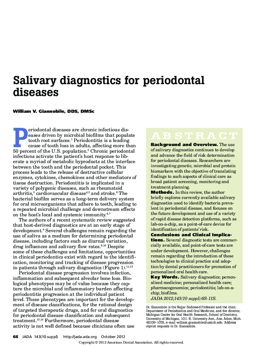 Salivary diagnostics for periodontal diseases 