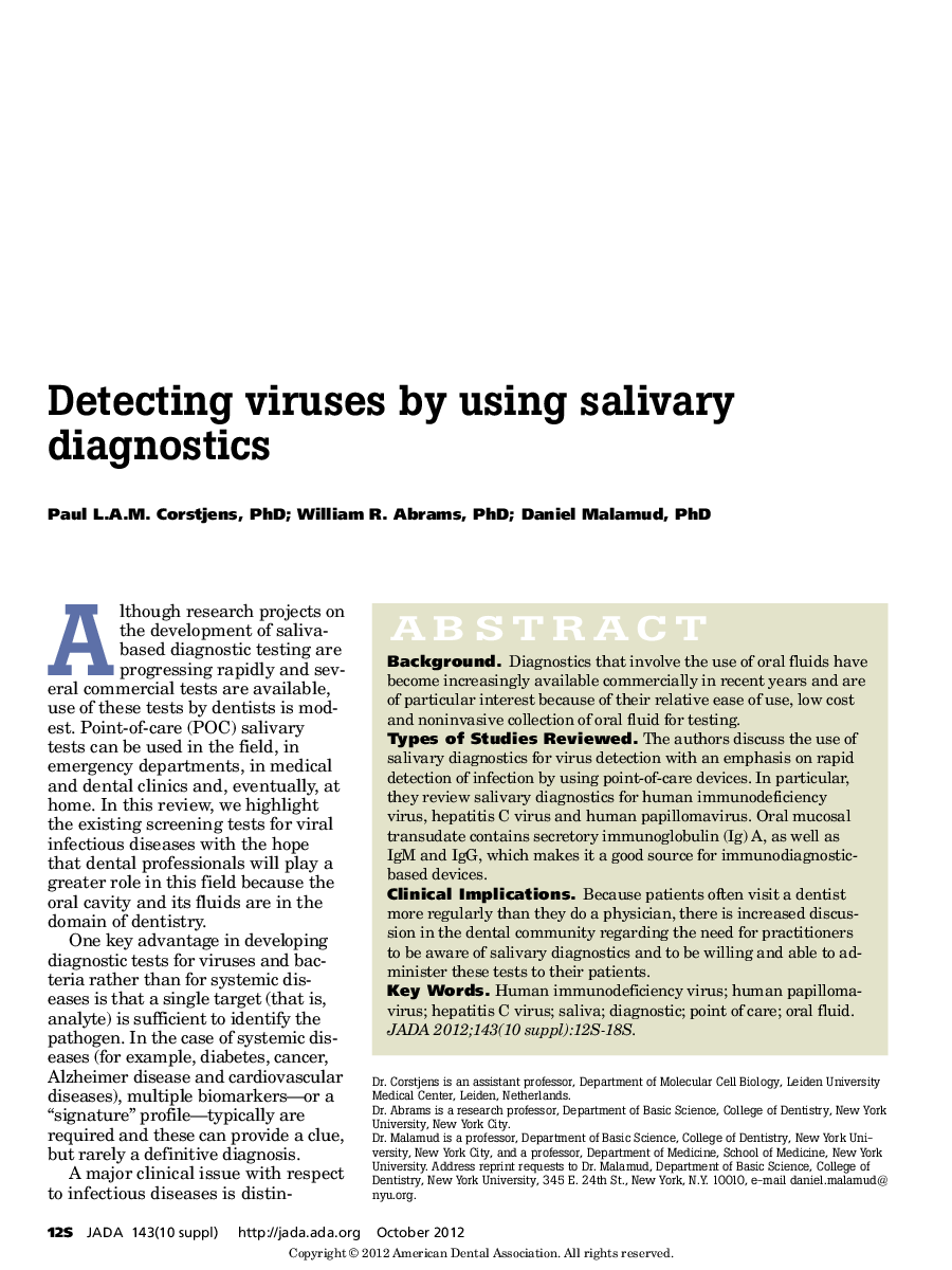 Detecting viruses by using salivary diagnostics 