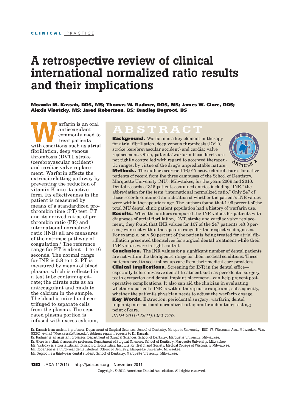 A retrospective review of clinical international normalized ratio results and their implications 