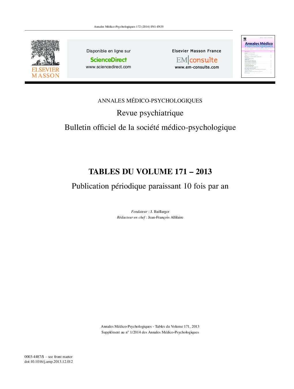Tables du volume 171Â -Â 2013