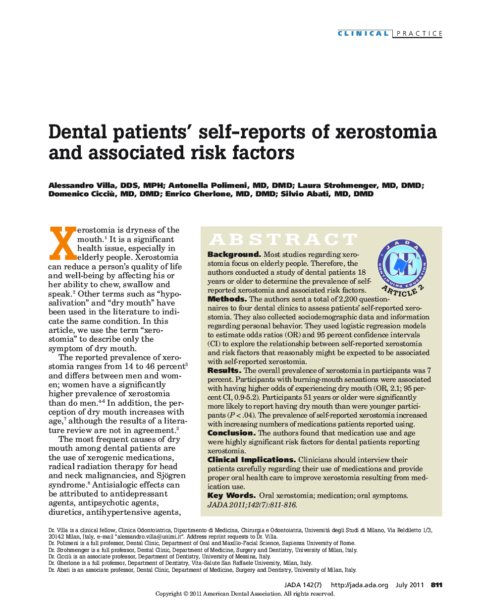 Dental patients’ self-reports of xerostomia and associated risk factors 