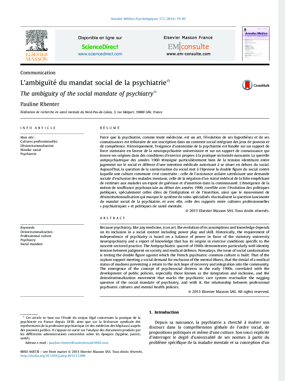 L’ambiguïté du mandat social de la psychiatrie 