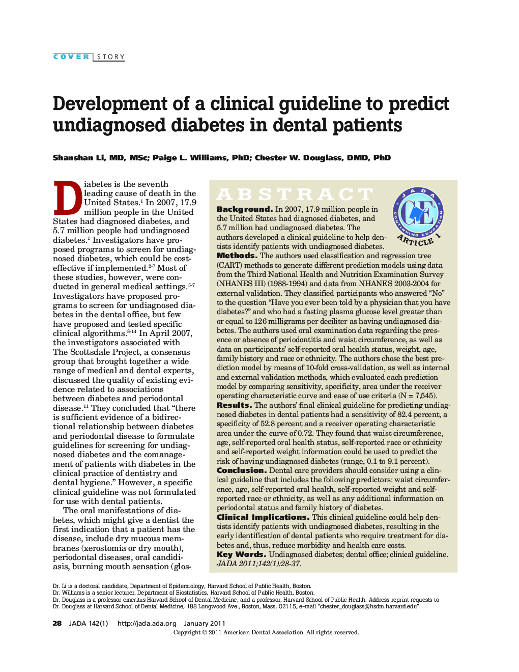 Development of a Clinical Guideline to Predict Undiagnosed Diabetes in Dental Patients 