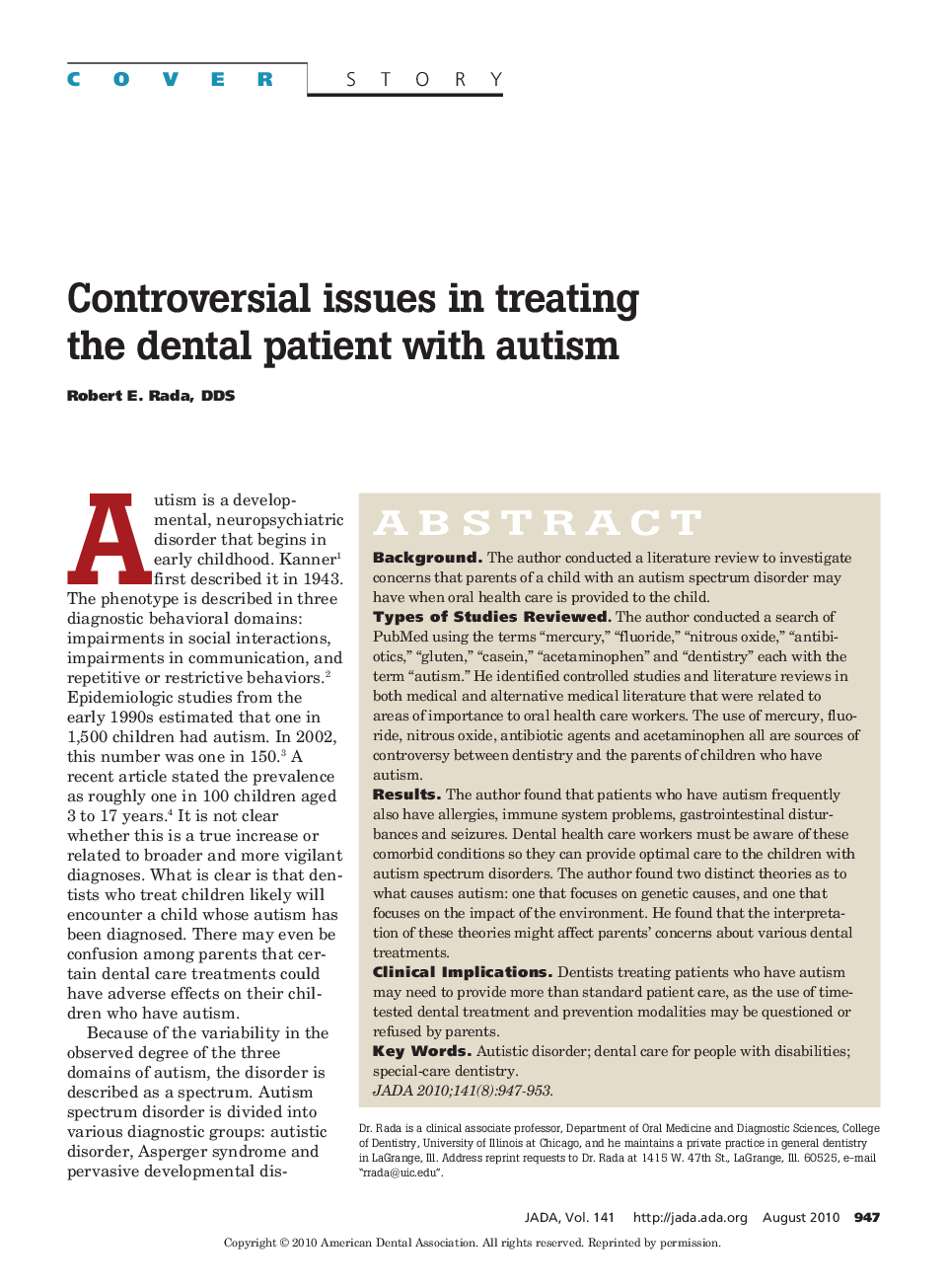 Controversial Issues in Treating the Dental Patient With Autism 