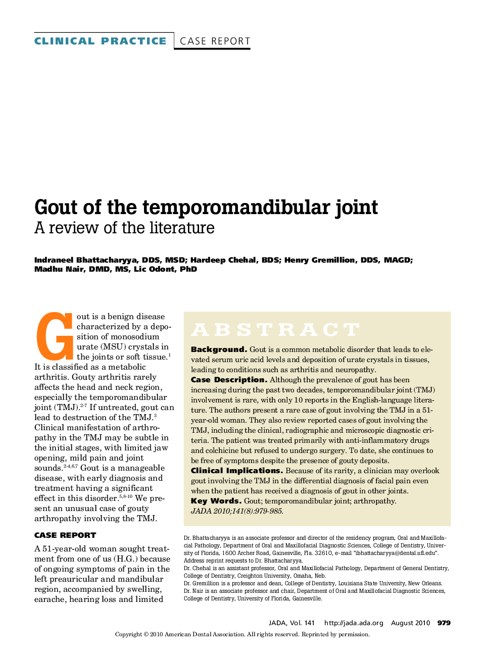 Gout of the Temporomandibular Joint 