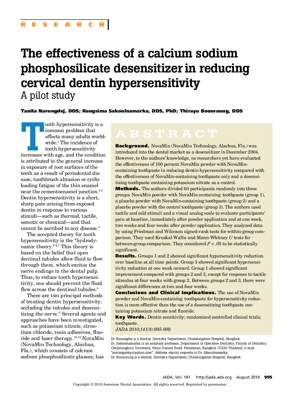 The Effectiveness of a Calcium Sodium Phosphosilicate Desensitizer in Reducing Cervical Dentin Hypersensitivity 