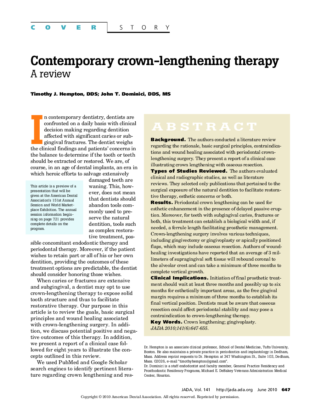 Contemporary Crown-Lengthening Therapy : A Review