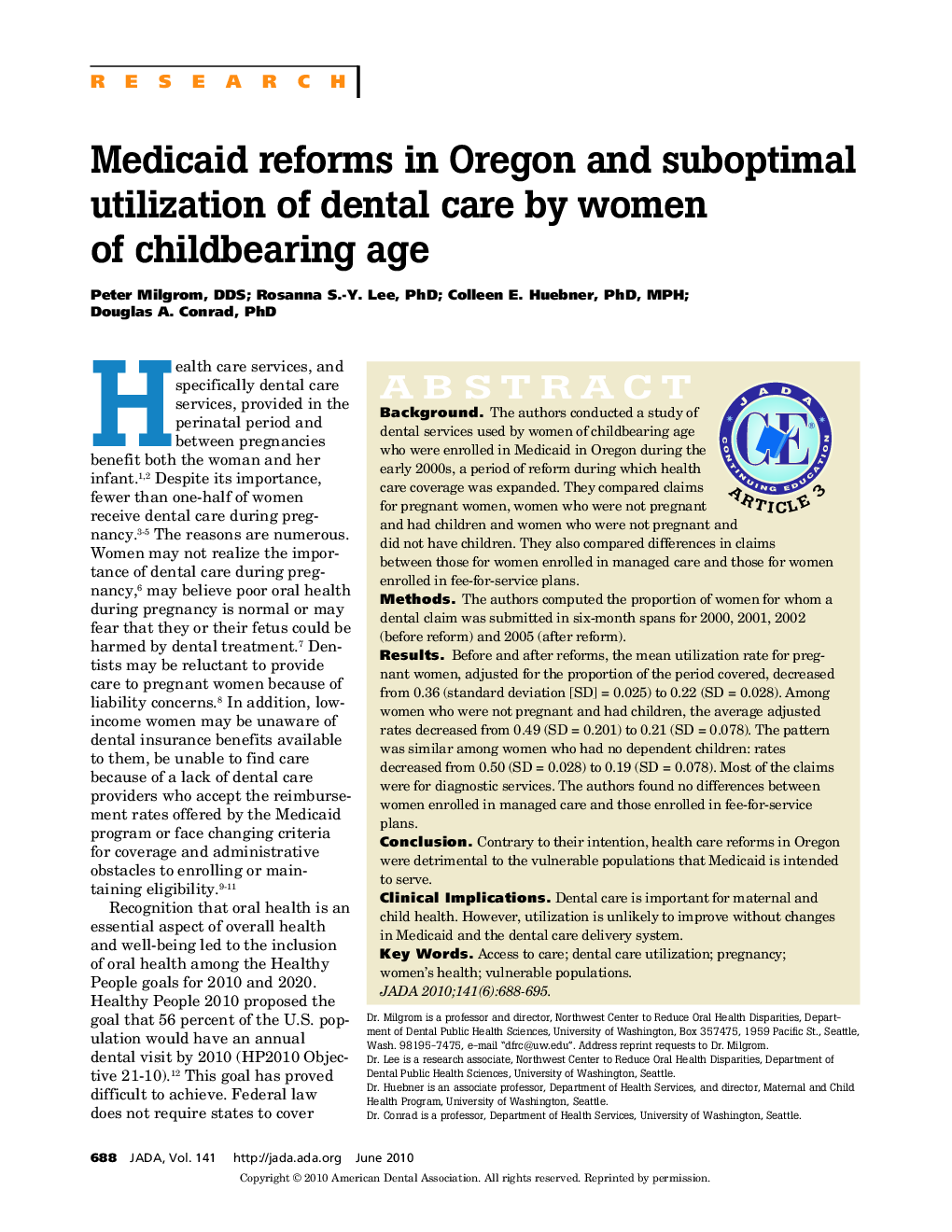 Medicaid Reforms in Oregon and Suboptimal Utilization of Dental Care by Women of Childbearing Age