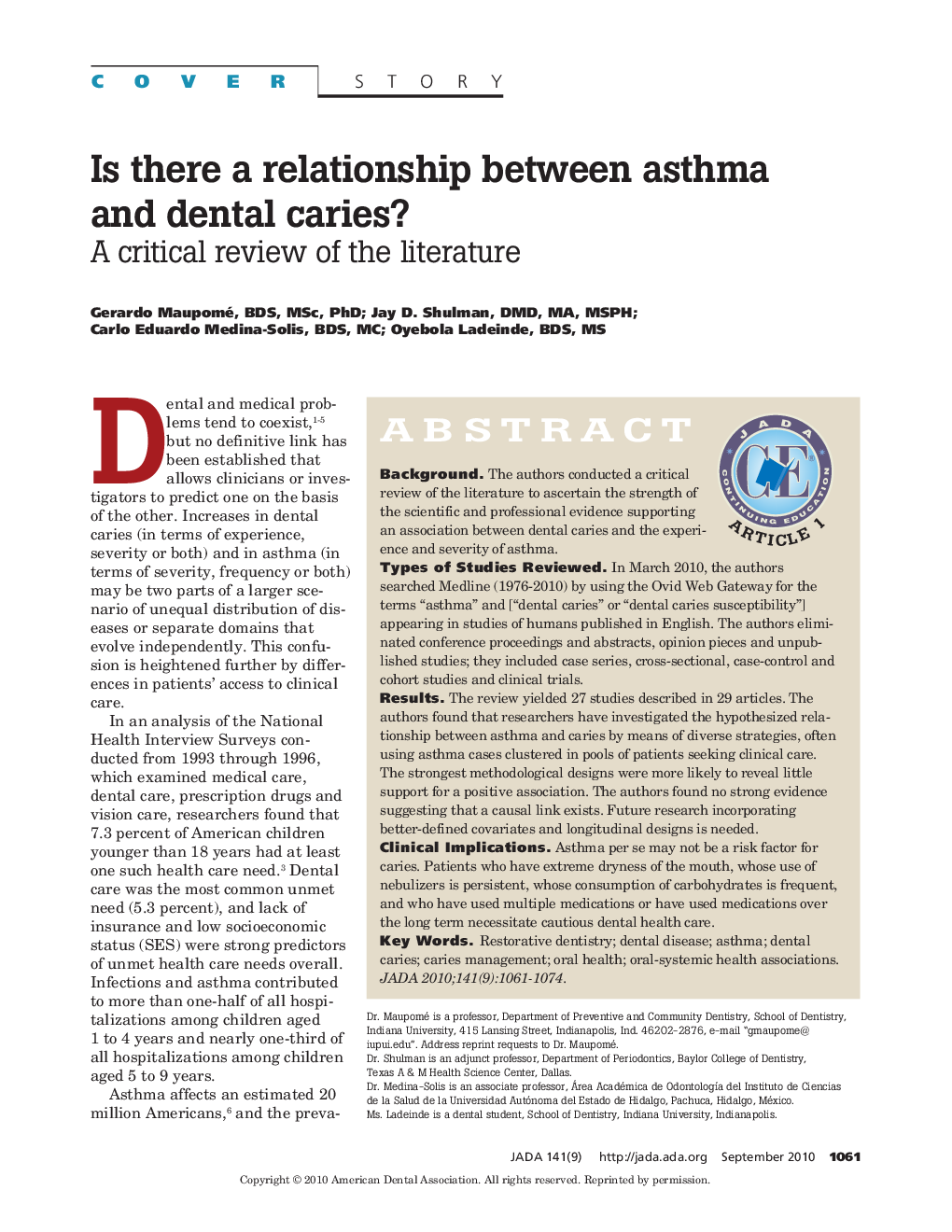 Is There a Relationship Between Asthma and Dental Caries? 