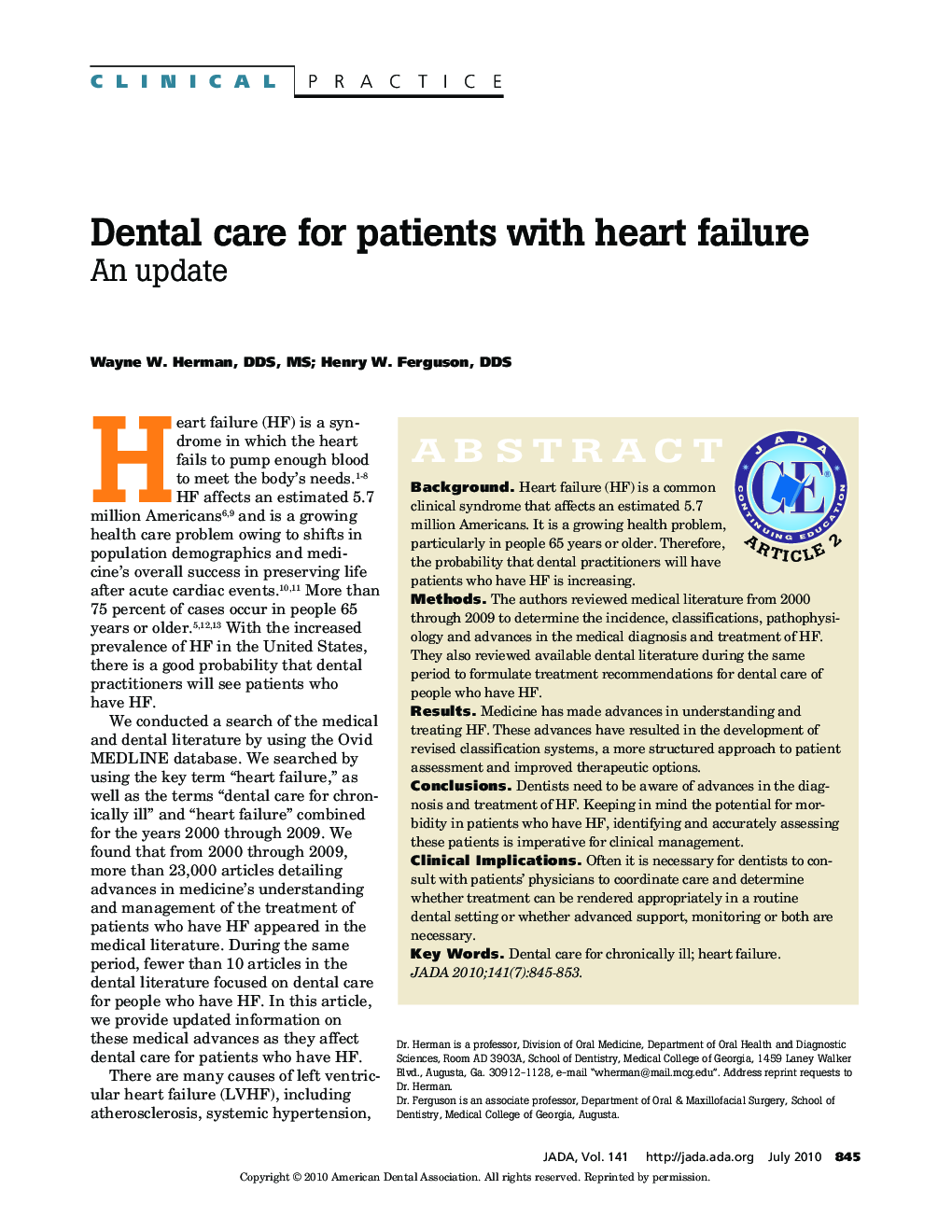 Dental care for patients with heart failure : An update