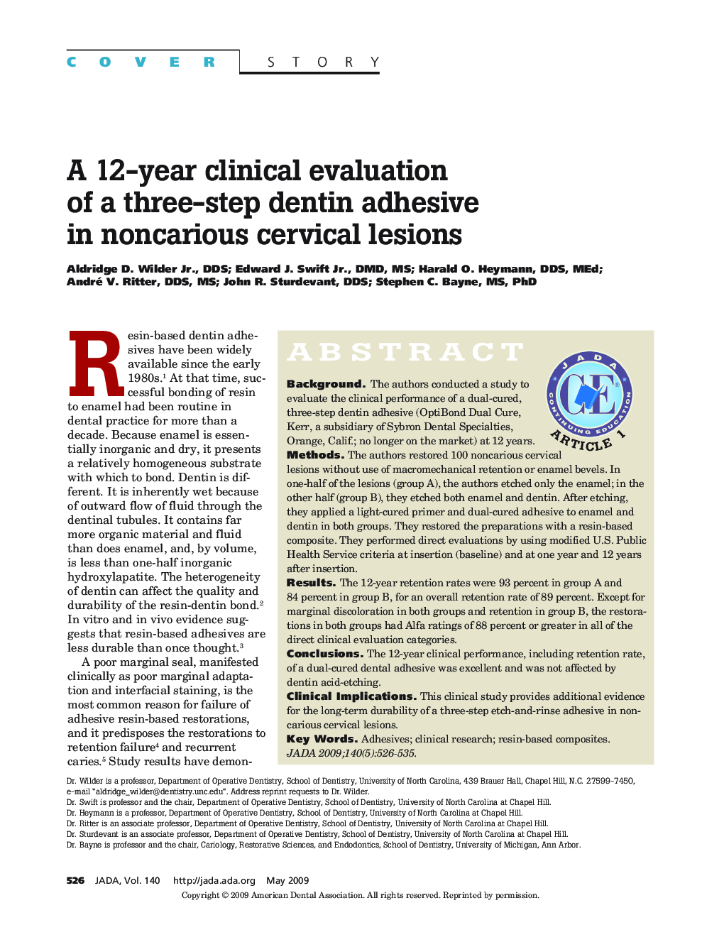 A 12-Year Clinical Evaluation of a Three-Step Dentin Adhesive in Noncarious Cervical Lesions 