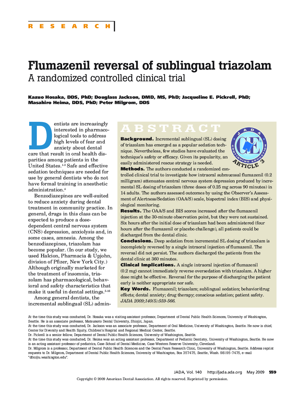 Flumazenil Reversal of Sublingual Triazolam : A Randomized Controlled Clinical Trial