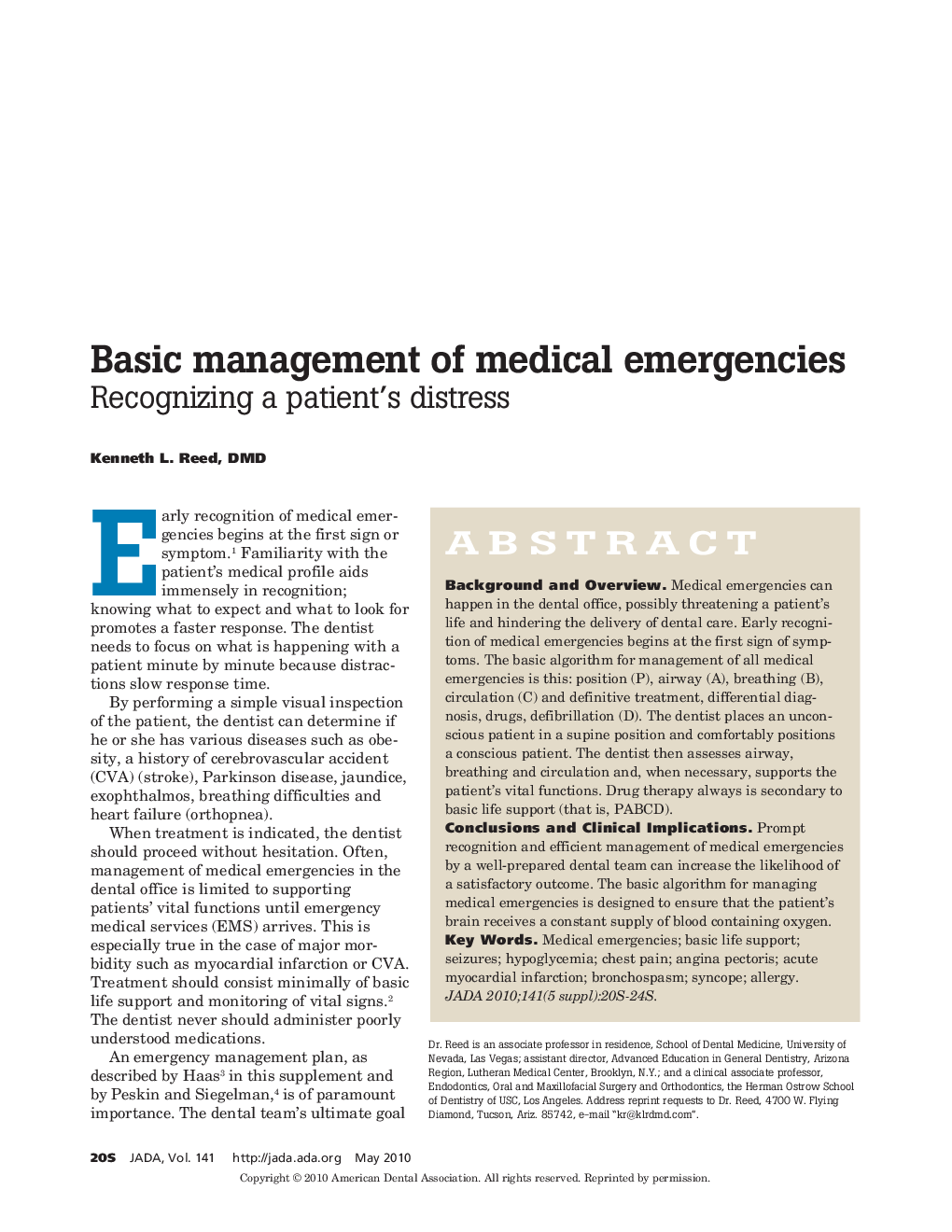 Basic Management of Medical Emergencies : Recognizing a Patient's Distress