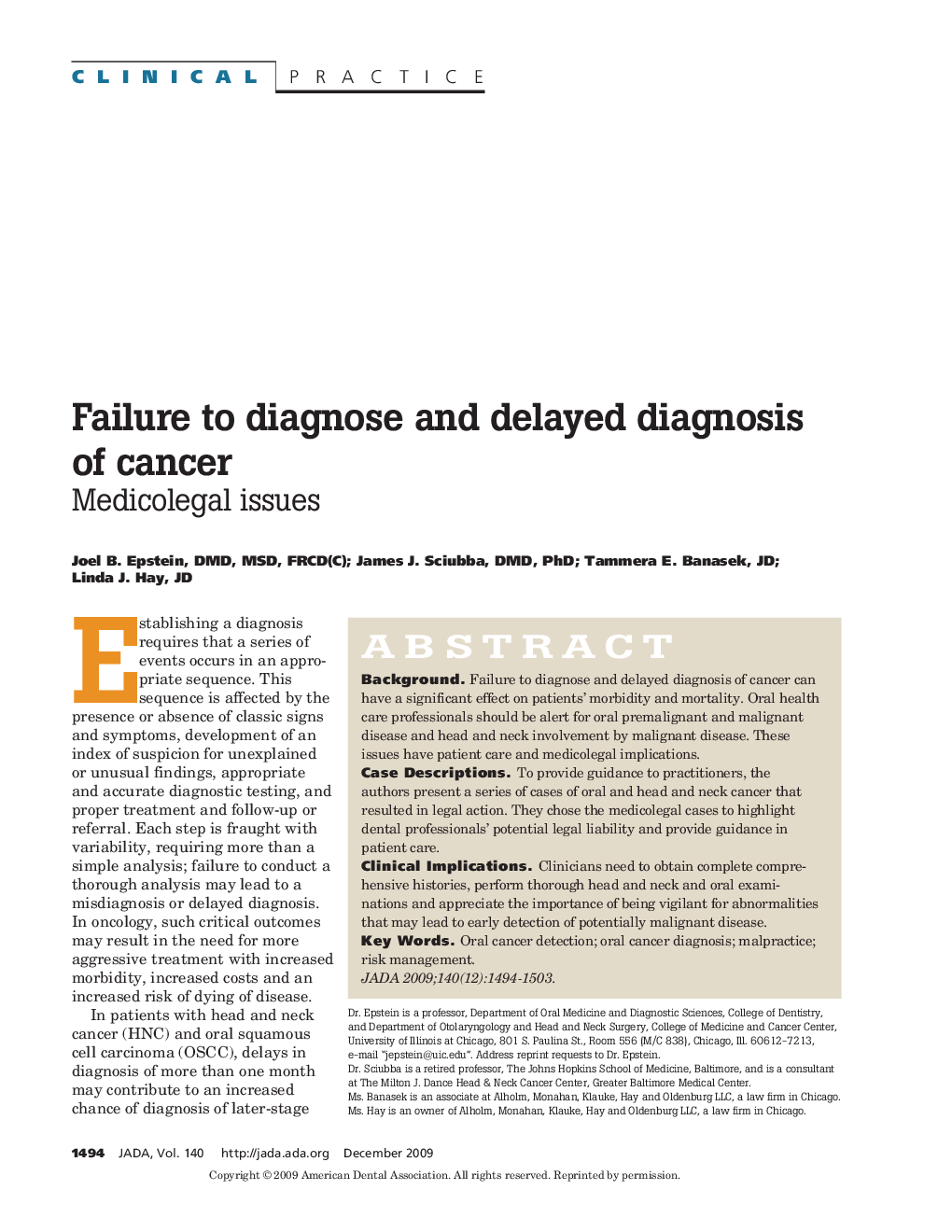 Failure to Diagnose and Delayed Diagnosis of Cancer : Medicolegal Issues