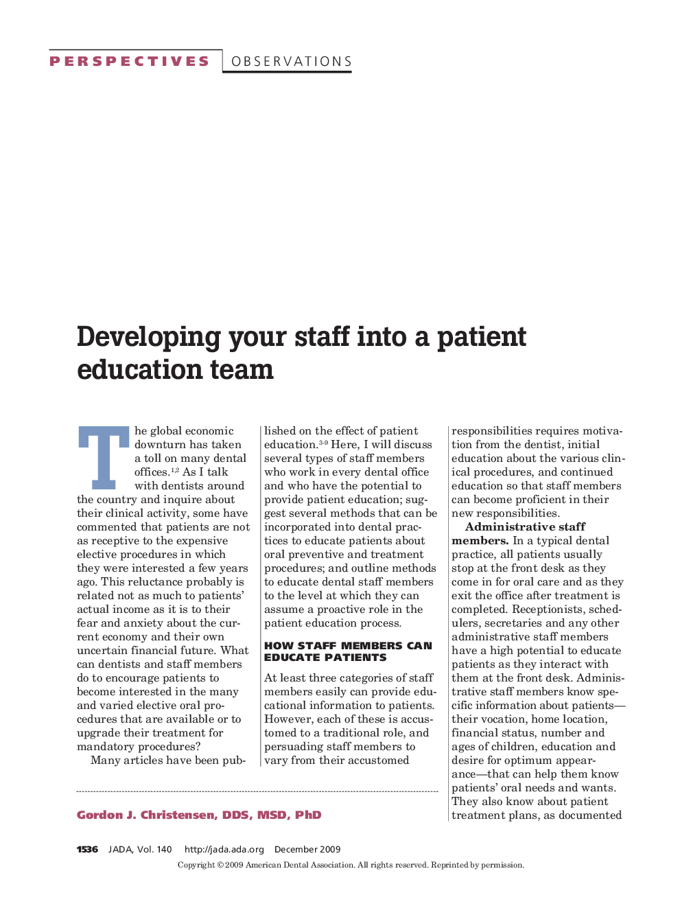 Developing Your Staff Into a Patient Education Team