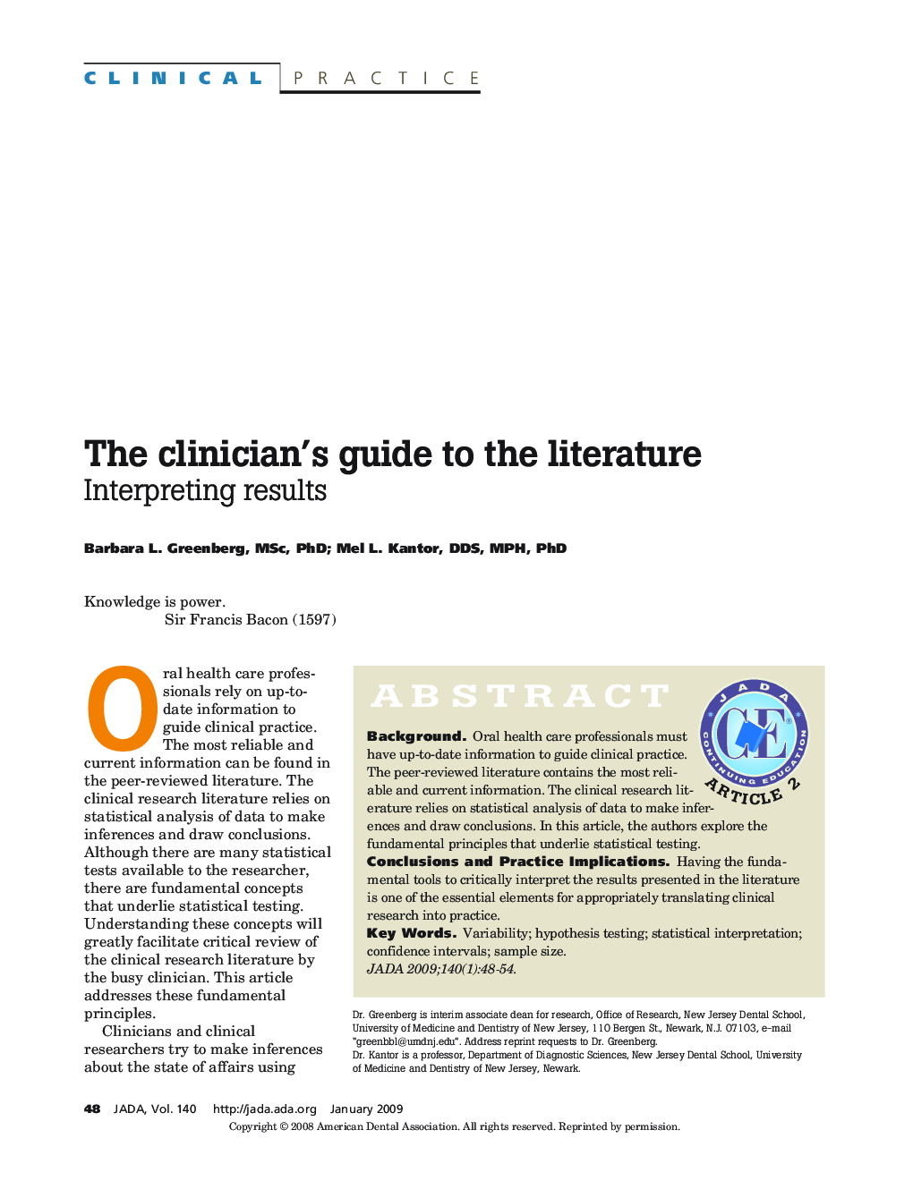 The clinician's guide to the literature : Interpreting results