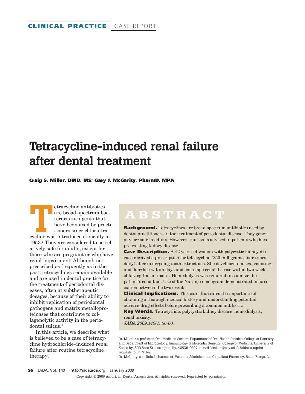 Tetracycline-induced renal failure after dental treatment 