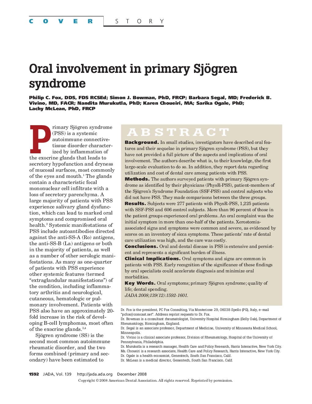 Oral involvement in primary Sjögren syndrome 