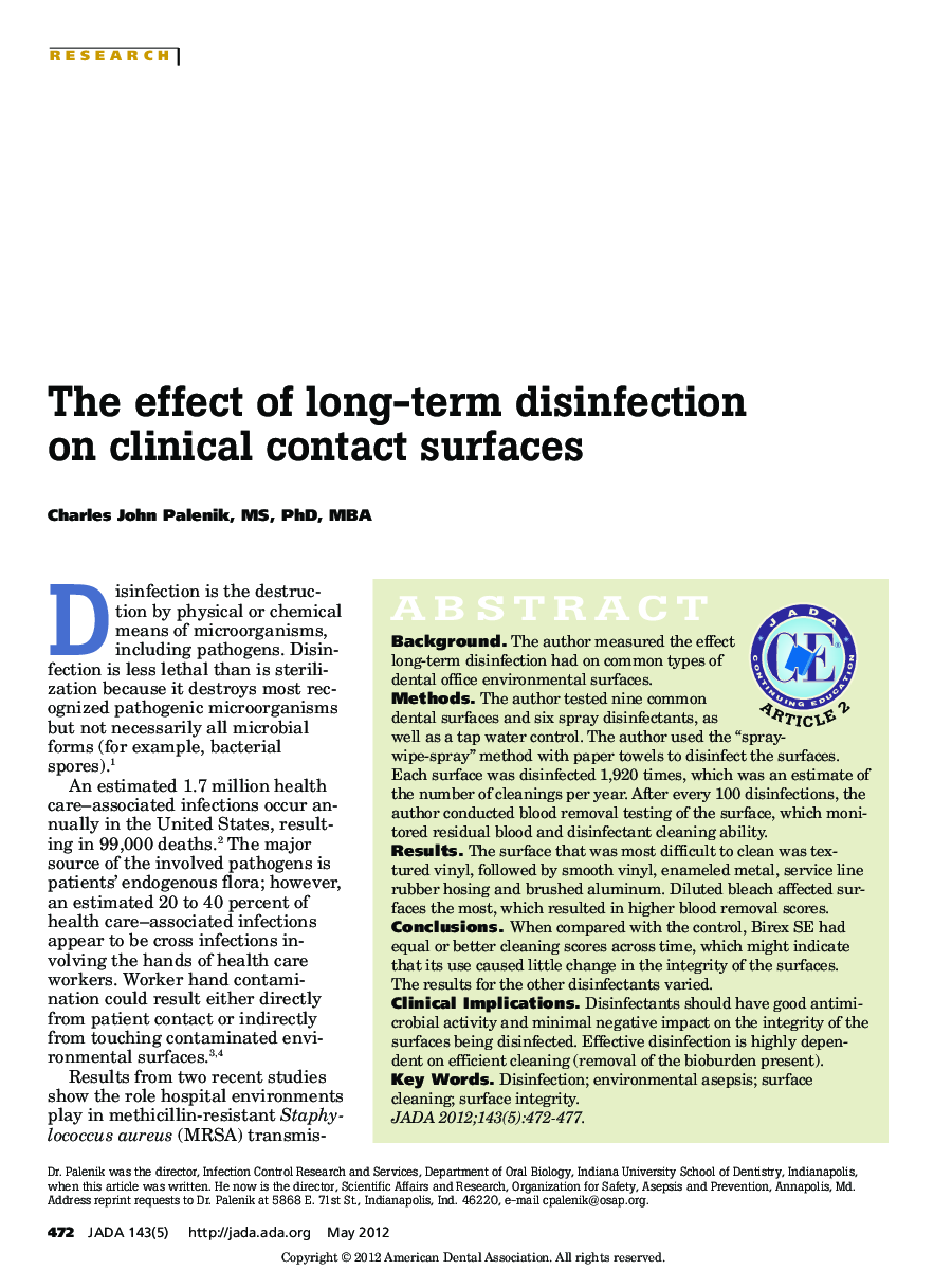 The effect of long-term disinfection on clinical contact surfaces 