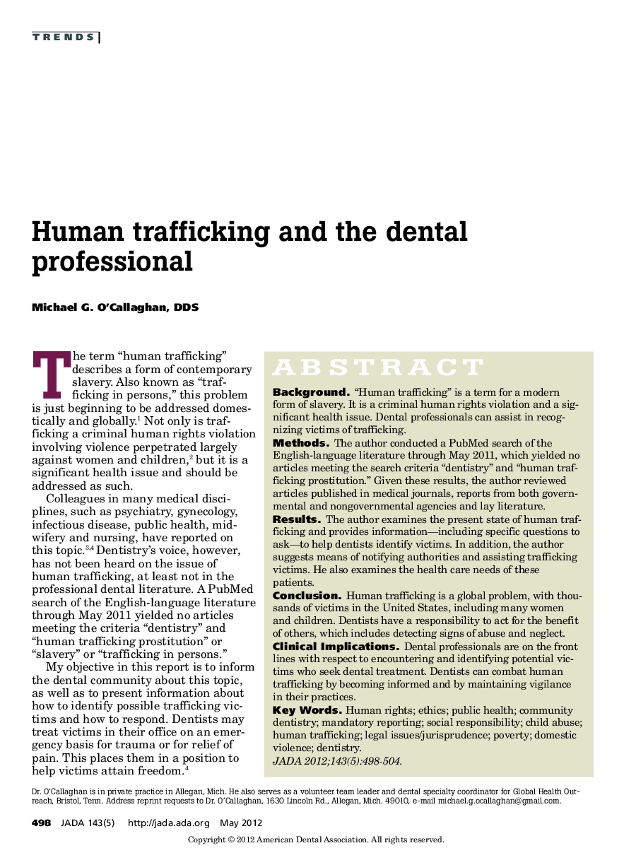 Human trafficking and the dental professional 